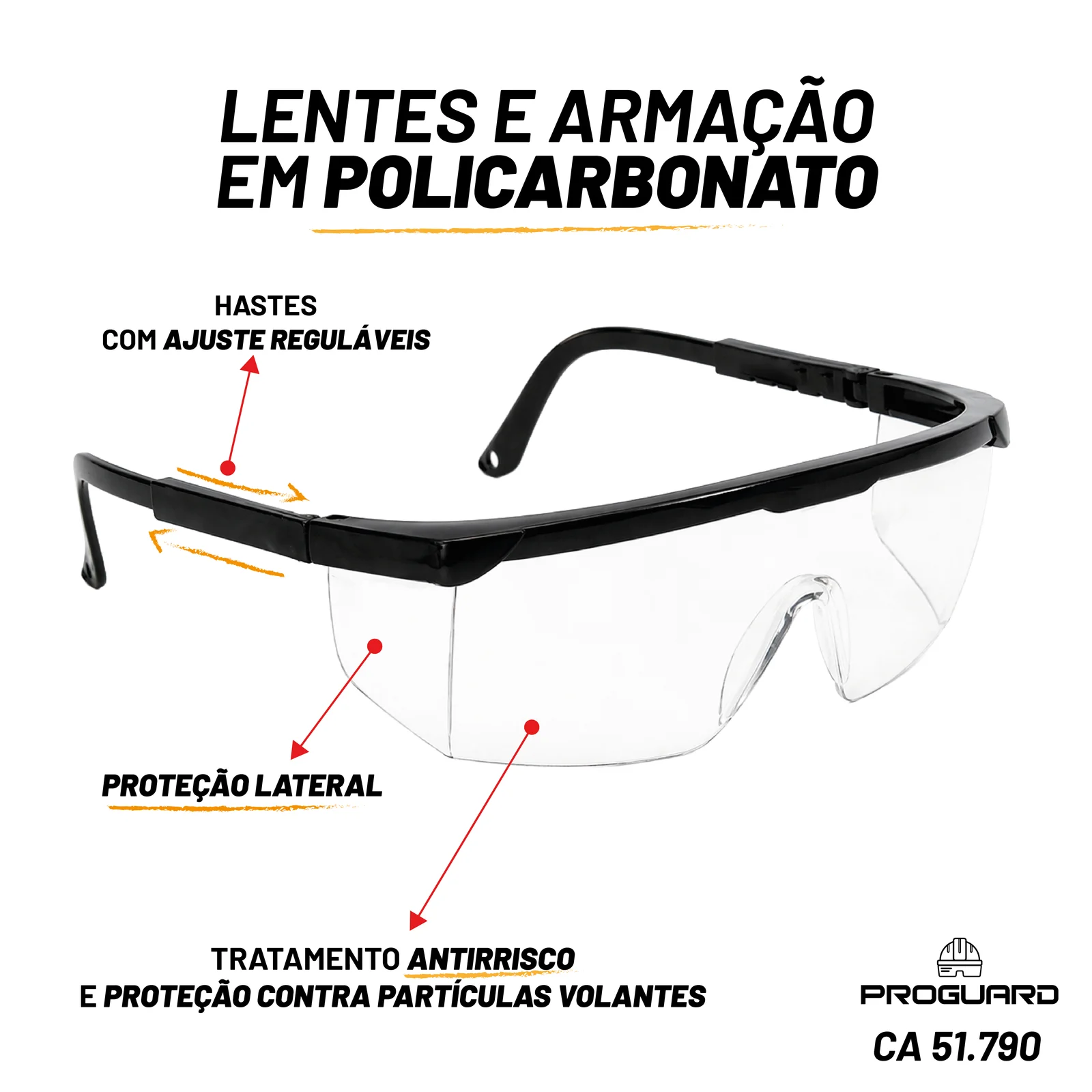 PROGUARD - Óculos de Proteção Aba Lateral Incolor COUGAR - Vista Frontal